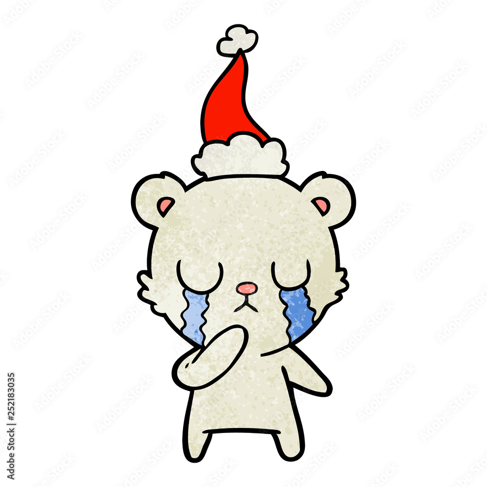 crying polar bear textured cartoon of a wearing santa hat crying polar bear textured cartoon of a wearing santa hat
