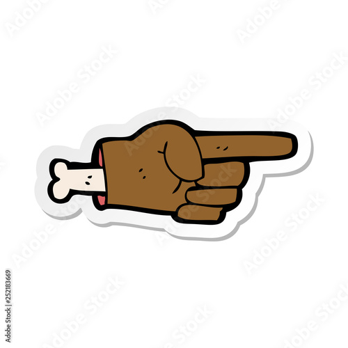 sticker of a cartoon pointing severed hand symbol