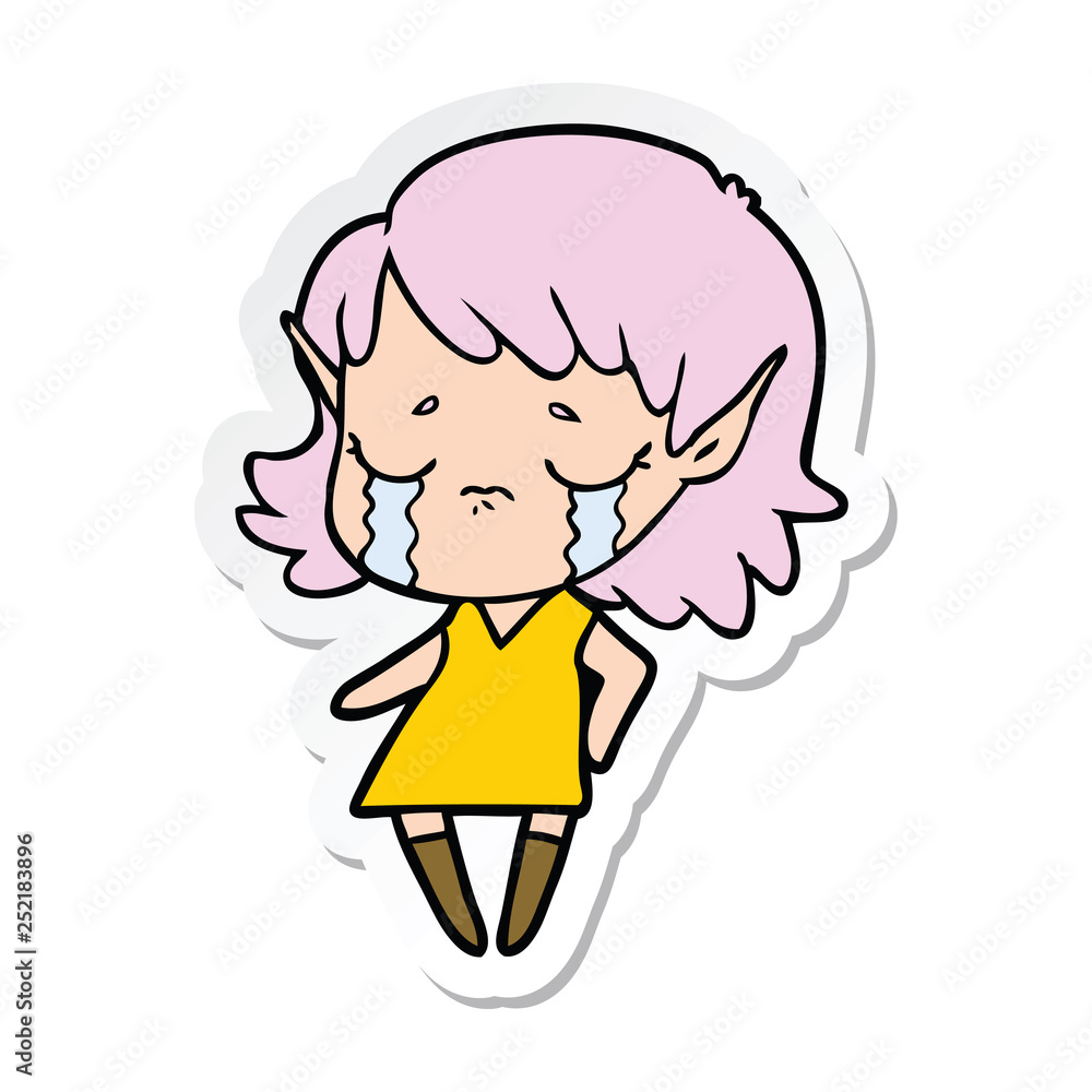 sticker of a crying cartoon elf girl sticker of a crying cartoon elf girl