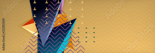 Vector 3d triangular shapes abstract background, origami futuristic template with lines