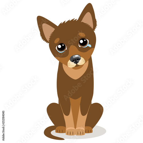 Sad Crying Dog Cartoon Vector Illustration. Dog With Tears. Crying Dog Face. Weep Homeless Pet. Cartoon Illustration of Cute Sad Dog or Puppy.