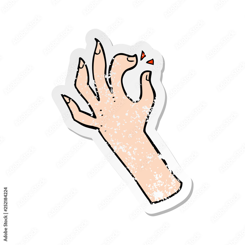 retro distressed sticker of a cartoon hand symbol