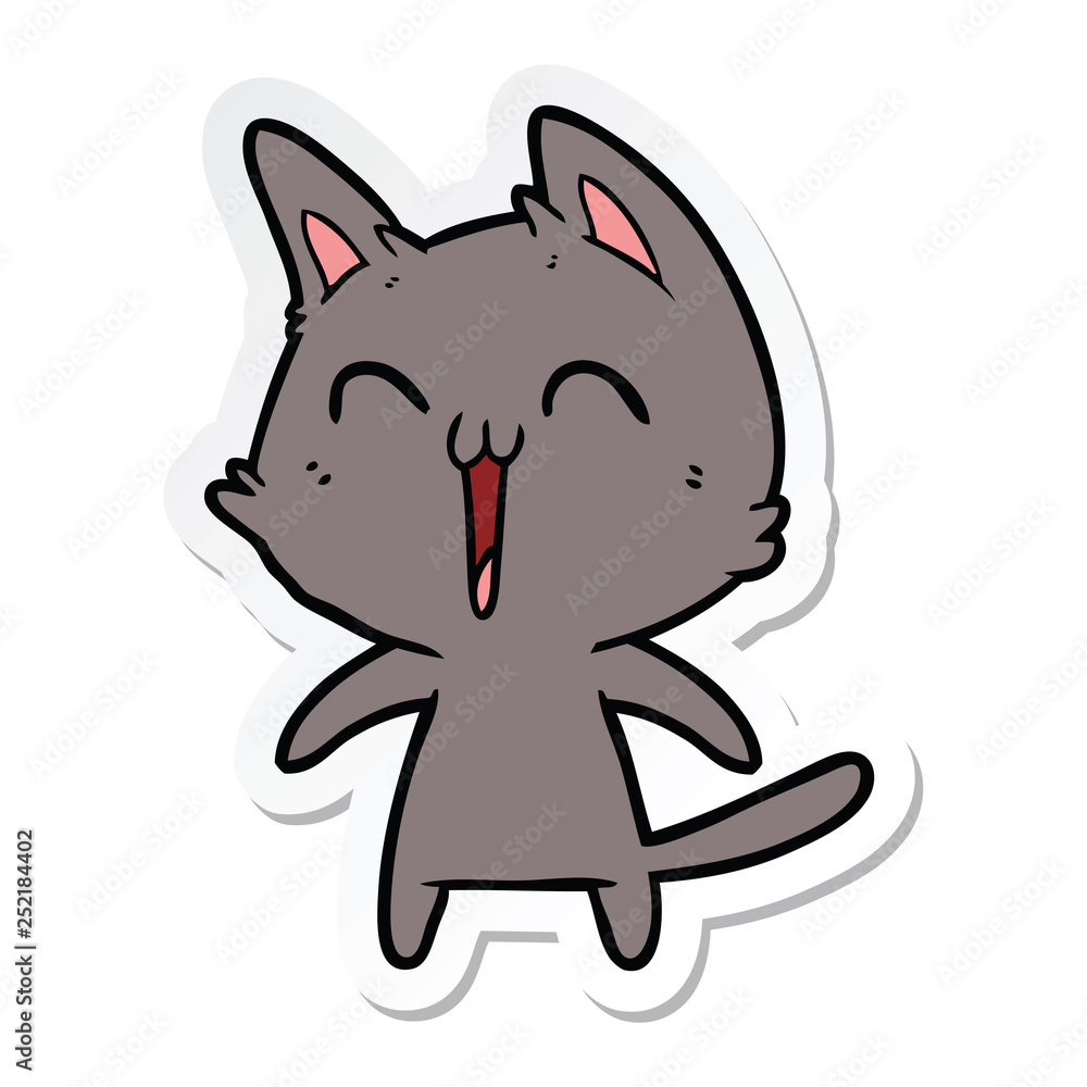sticker of a happy cartoon cat meowing sticker of a happy cartoon cat meowing
