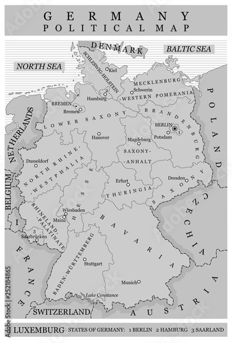Germany political map black-white in English
