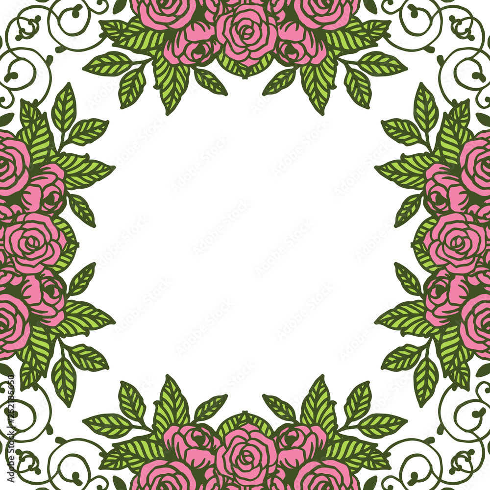Vector illustration pink flower frames blooms hand drawn