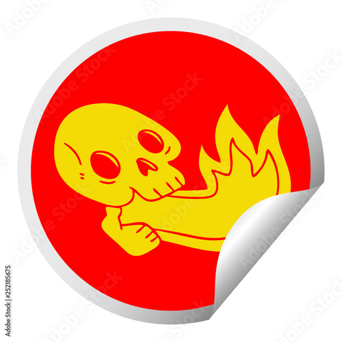 fire breathing quirky line drawing cartoon skull