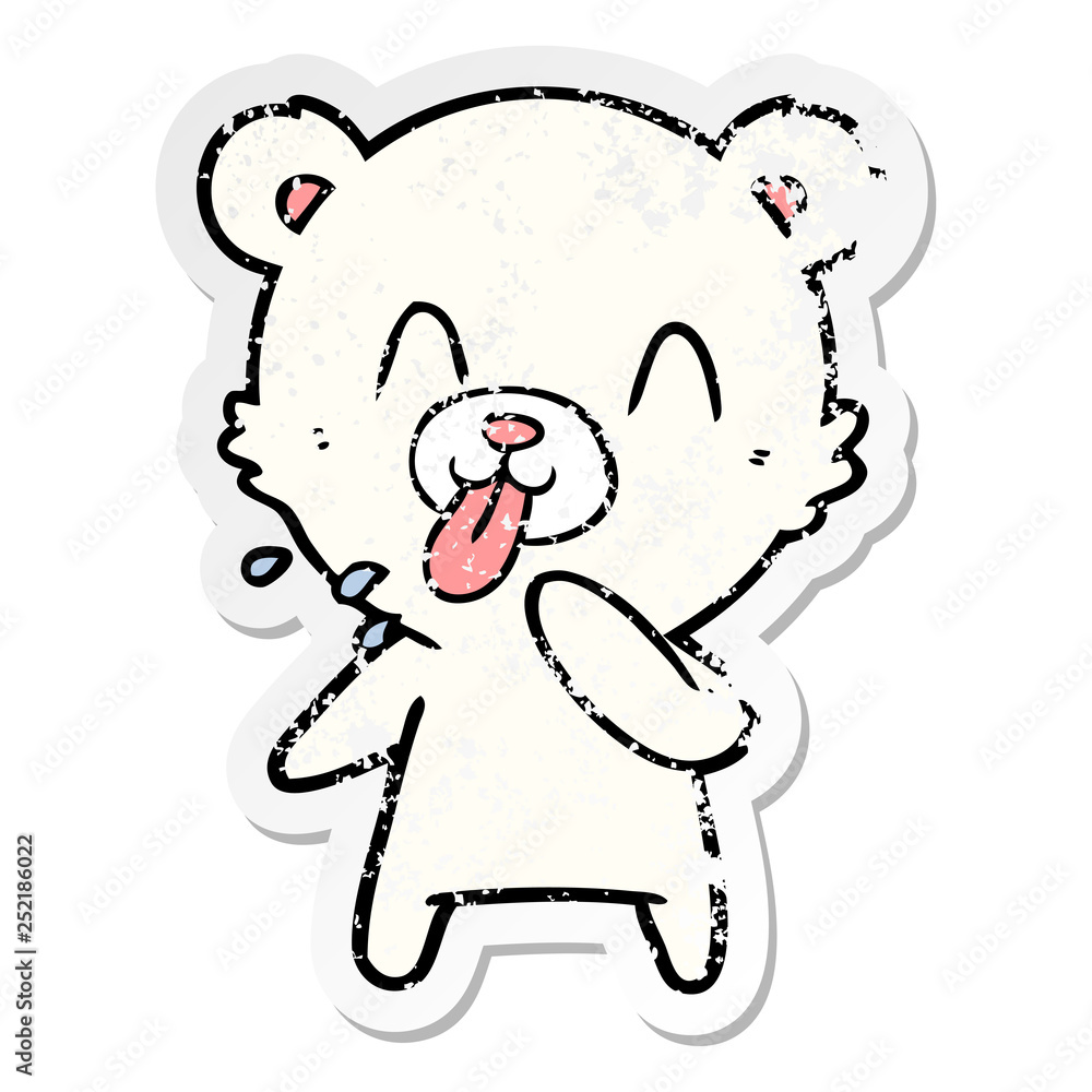 distressed sticker of a rude cartoon polar bear sticking out tongue distressed sticker of a rude cartoon polar bear sticking out tongue