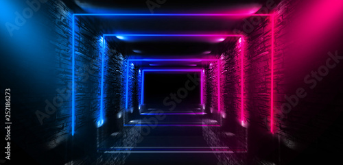 Abstract arch, tunnel, corridor, neon light, rays. 3d illustration