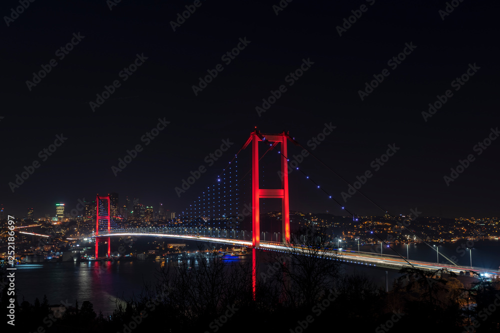 Fatih Sultan Mehmet Bridge (also called the Second Bosphorus Bridge) over the Bosphorus strait in Istanbul, Turkey. Built in 1988 and connecting Europe and Asia Fatih Sultan Mehmet Bridge (also called the Second Bosphorus Bridge) over the Bosphorus strait in Istanbul, Turkey. Built in 1988 and connecting Europe and Asia