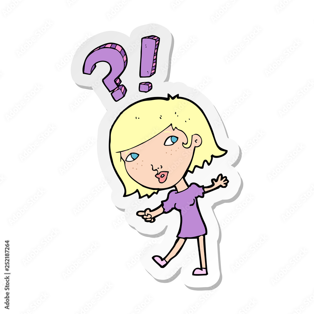 sticker of a cartoon woman asking question sticker of a cartoon woman asking question