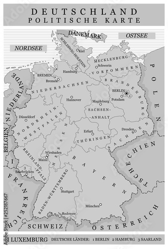 Germany political map black-white in Germany