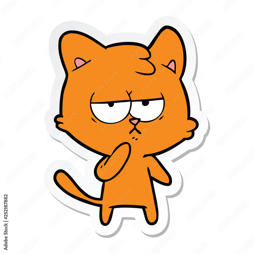 sticker of a bored cartoon cat sticker of a bored cartoon cat