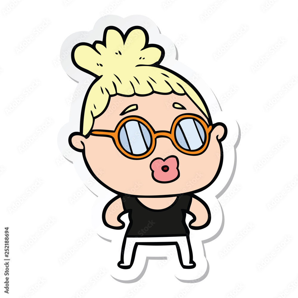 sticker of a cartoon woman wearing spectacles sticker of a cartoon woman wearing spectacles