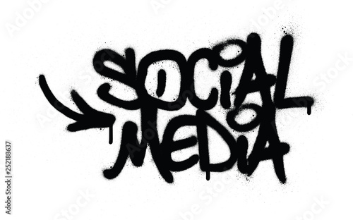 graffiti social media text sprayed in black over white