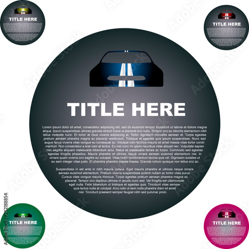 Template vettoriale per banner web - Cerchio con titolo, testo e Automobile vettoriale