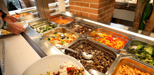 Obraz na plátně self service restaurant with many raw and cooked foods