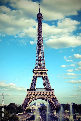 Paris in France and the Eiffel Tower  with old toned effect