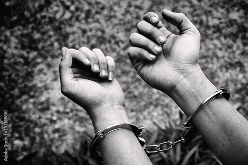 Female with Handcuffed Black and White Picture.