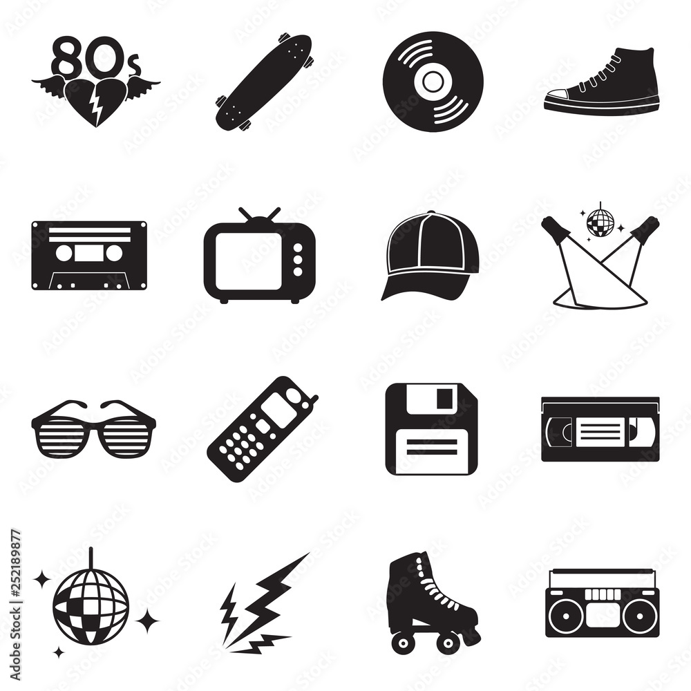 80's Vintage And Retro Icons. Black Flat Design. Vector Illustration. Stock  Vector | Adobe Stock