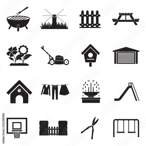 Backyard Icons. Black Flat Design. Vector Illustration.