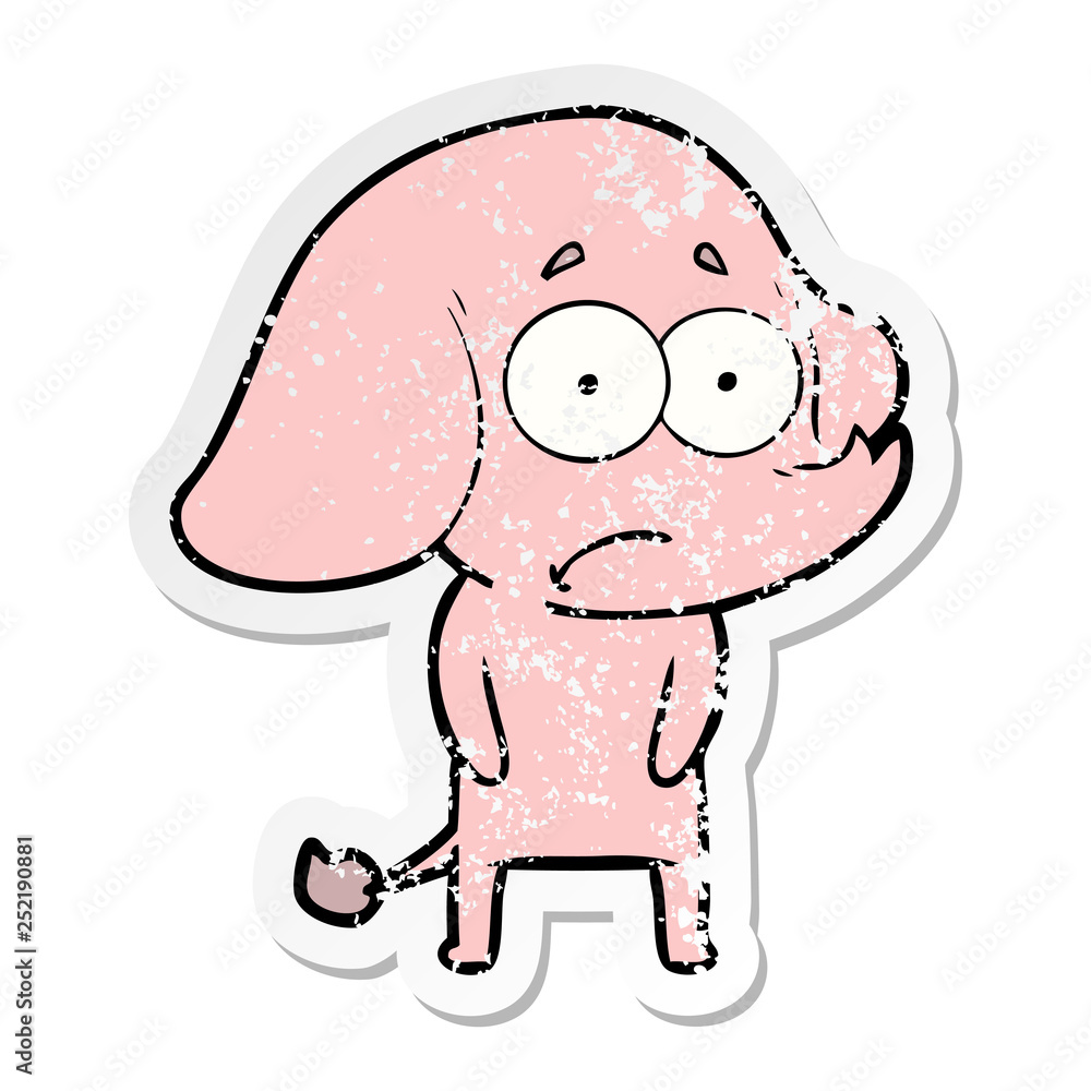 distressed sticker of a cartoon unsure elephant distressed sticker of a cartoon unsure elephant