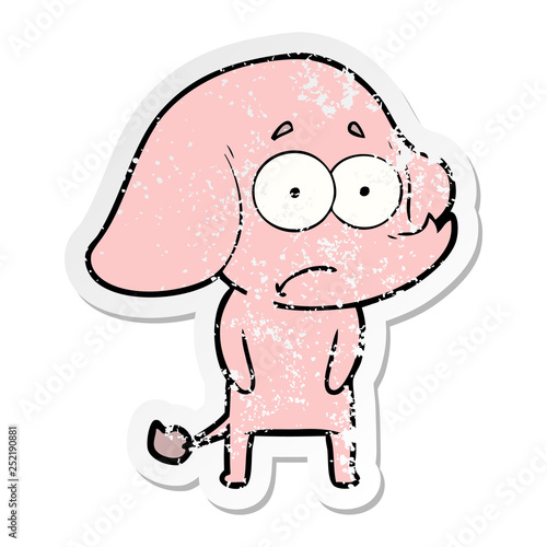distressed sticker of a cartoon unsure elephant