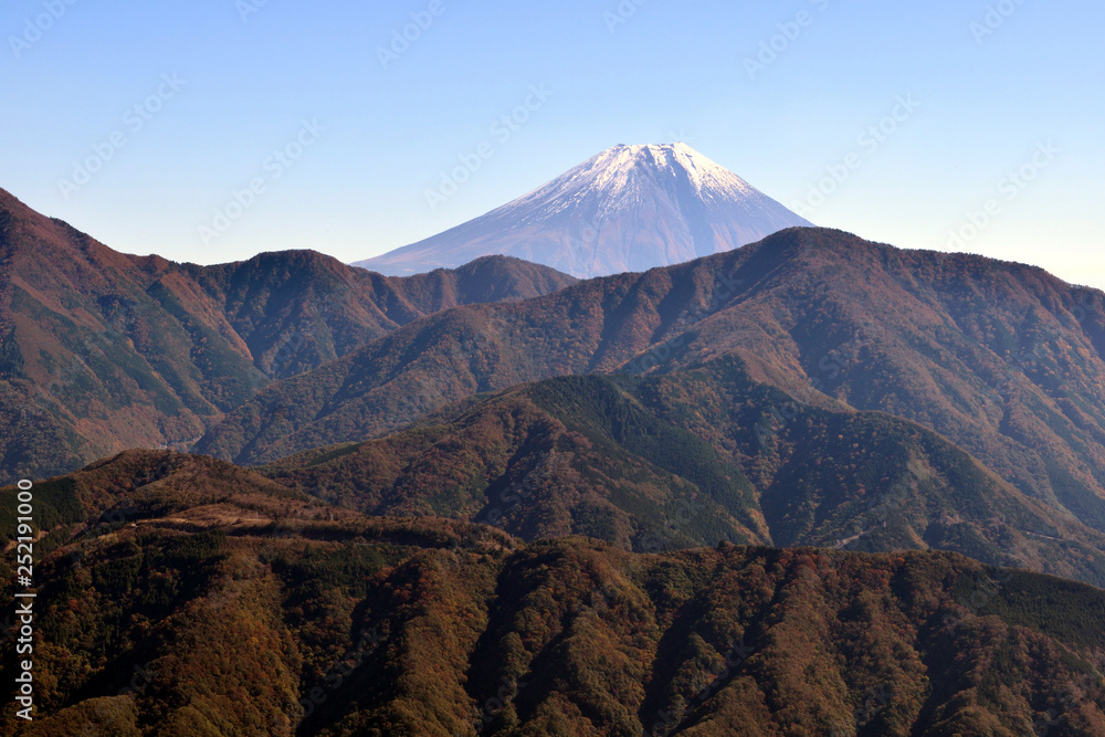 身延山からの天子山地と富士山展望