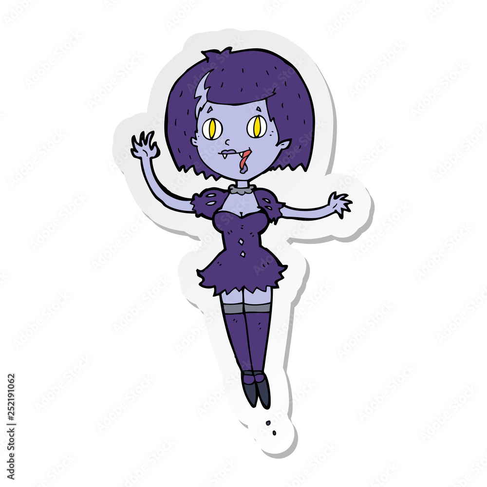 sticker of a cartoon happy vampire girl sticker of a cartoon happy vampire girl