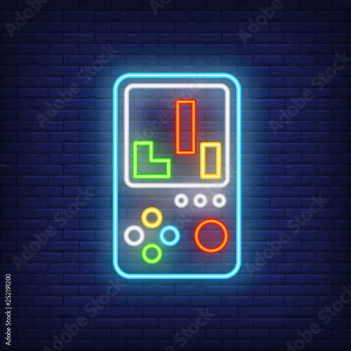 Portable retro tetris videogame console neon sign