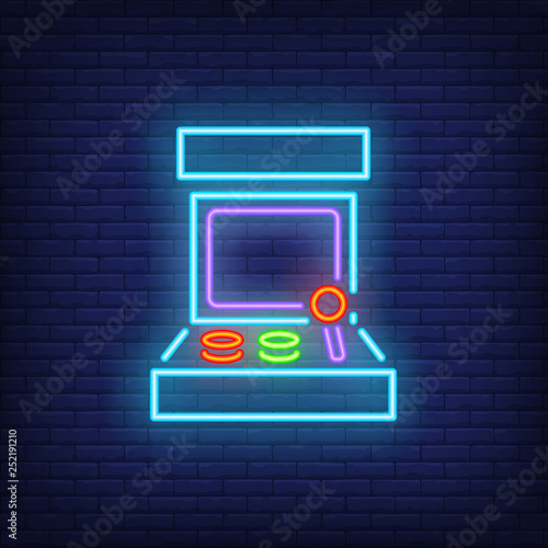 Retro arcade game machine neon sign