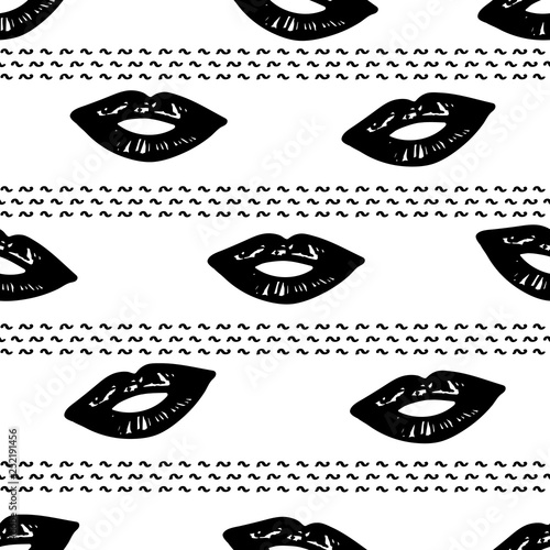 Seamless pattern with black lips.