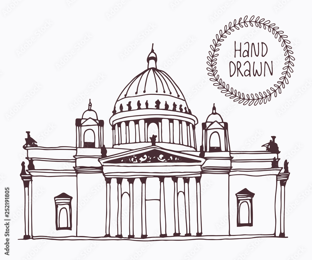 Hand drawn Saint Isaac's Cathedral in Saint Petersburg, Russia