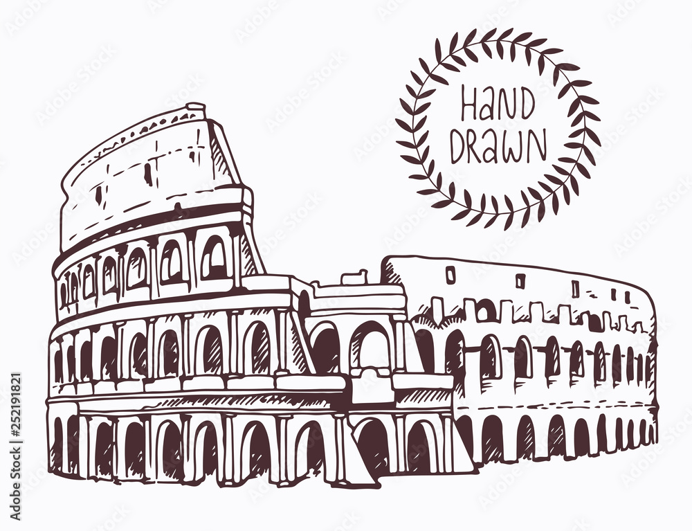 Drawing of Coliseum, Colosseum illustration in Rome, Italy