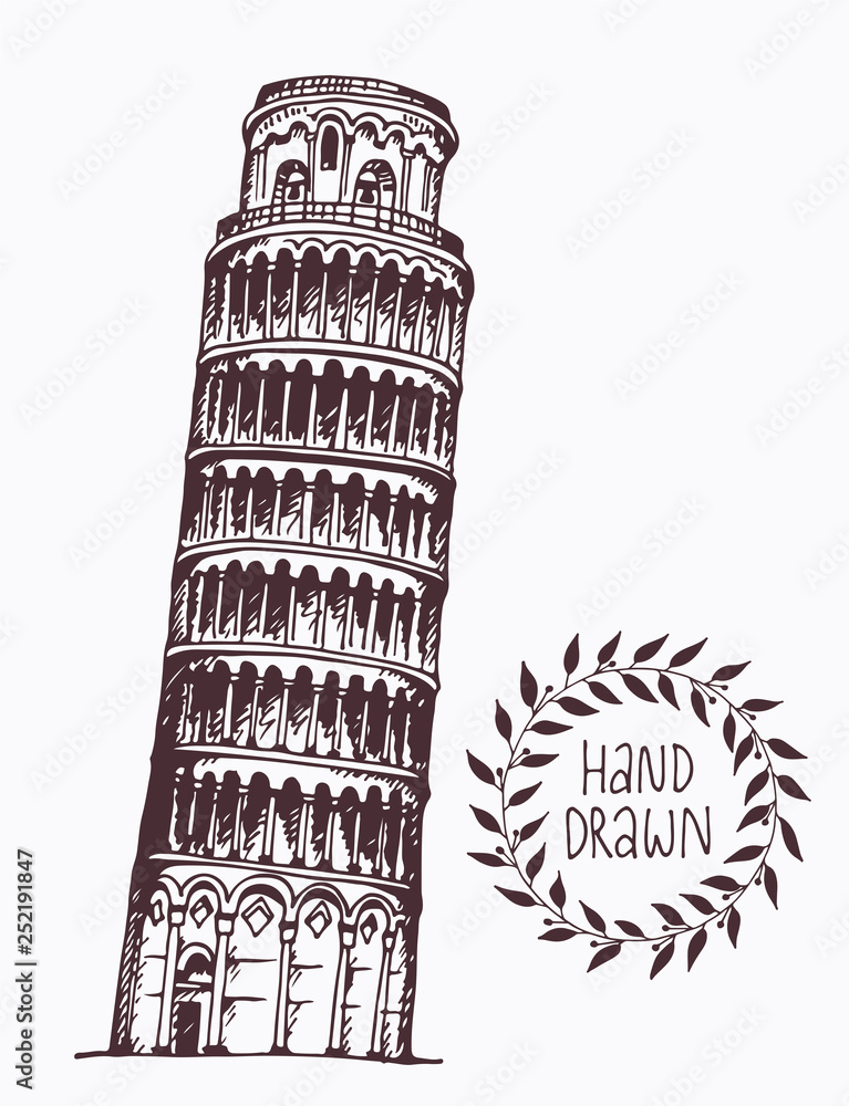 Hand drawn Tower of Pisa, Italy