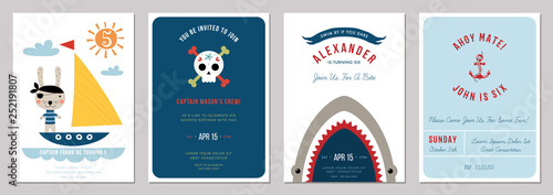 Birthday boy invitation cards set.