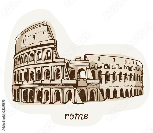 Drawing of Coliseum, Colosseum illustration in Rome, Italy