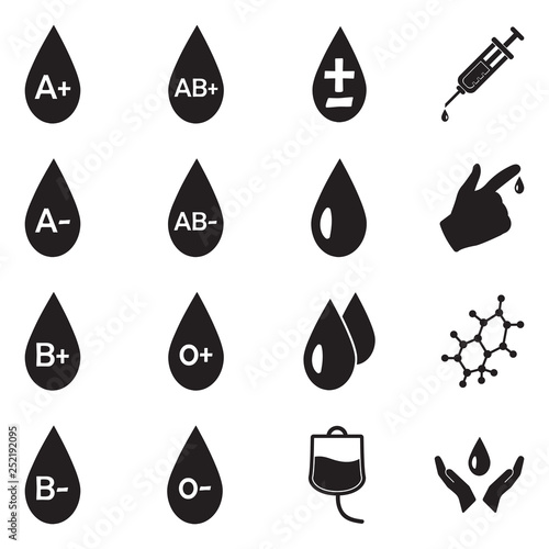 Blood Group Icons. Black Flat Design. Vector Illustration.
