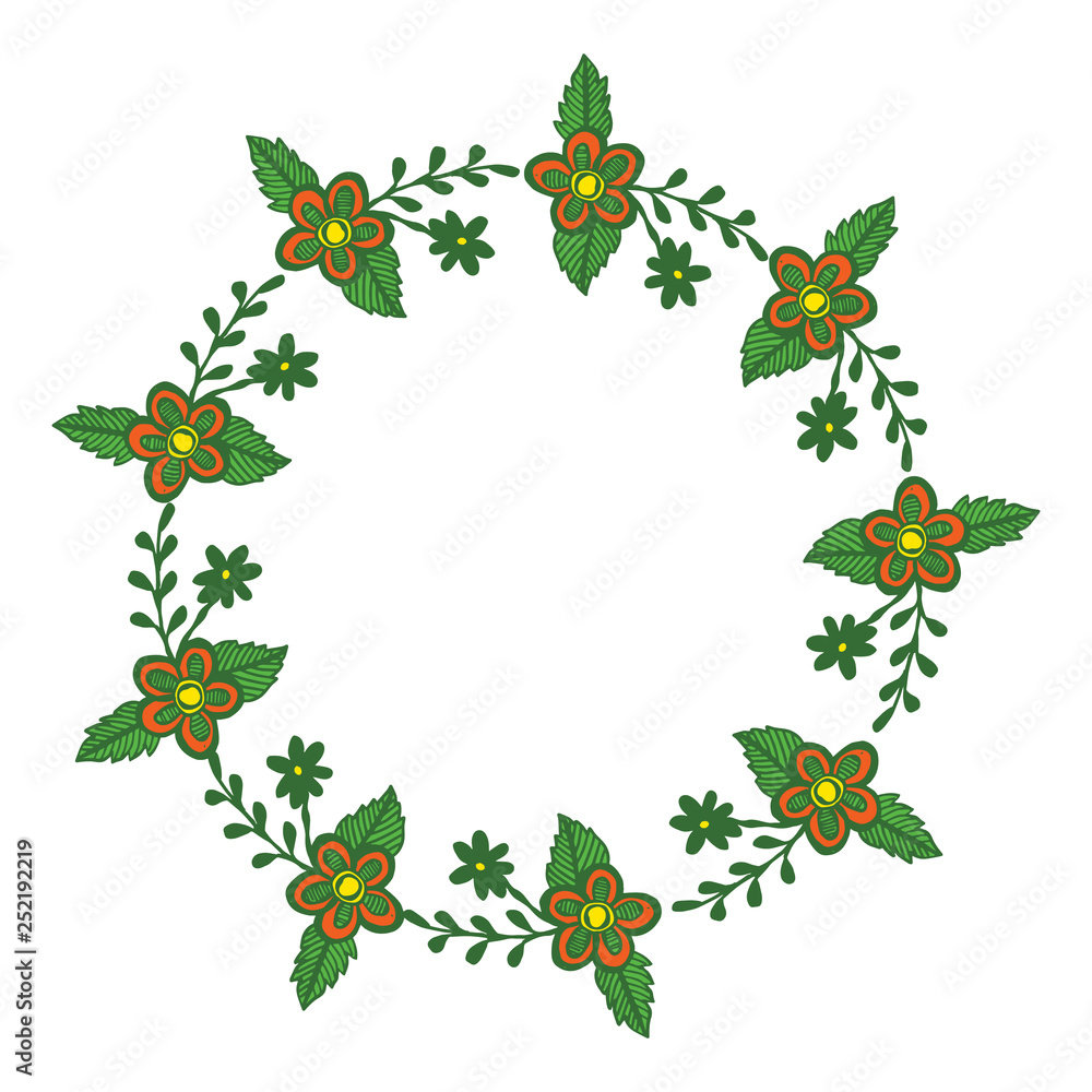Vector illustration invitation card with leaf floral frame circular hand drawn