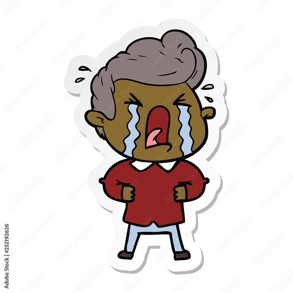 sticker of a cartoon crying man