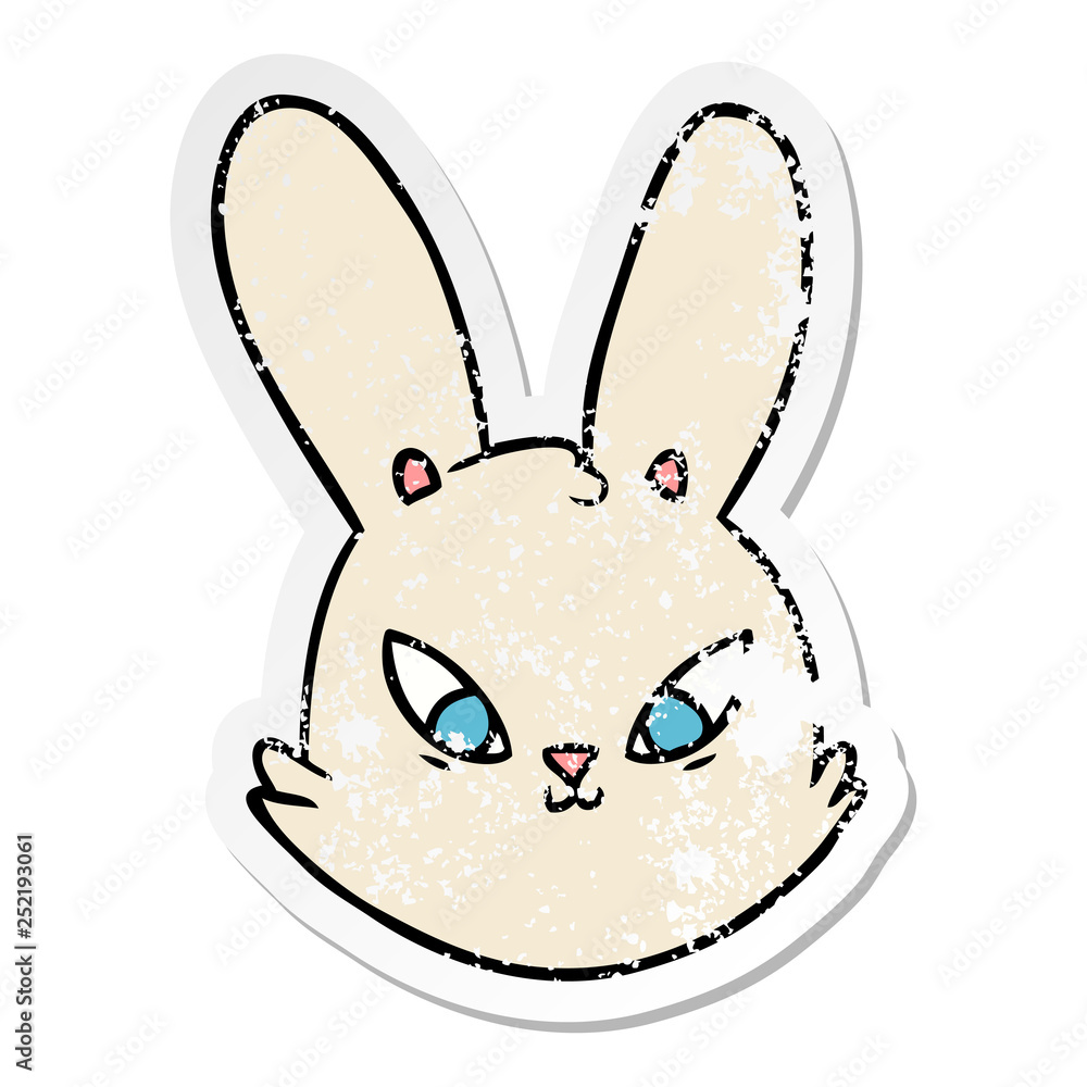 distressed sticker of a cartoon bunny face distressed sticker of a cartoon bunny face