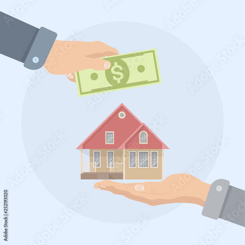 Buying a house. Real estate and Home for Sale concept. Vector illustration. Flat style