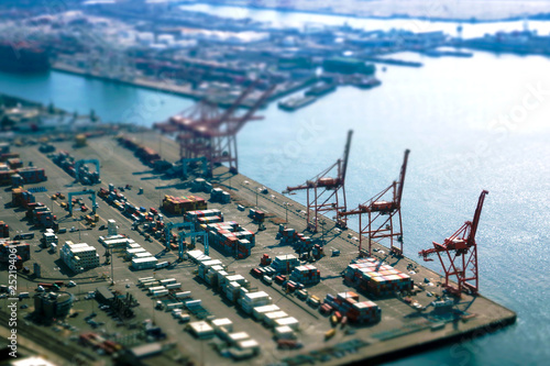 Seattle, USA, August 31, 2018: Port of Seattle along Puget Sound, view from the Smith Tower. photo