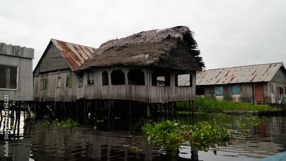 Stilt houses in the village of Ganvie on the Nokoue lake, Benin