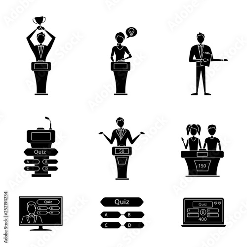 Quiz show glyph icons set