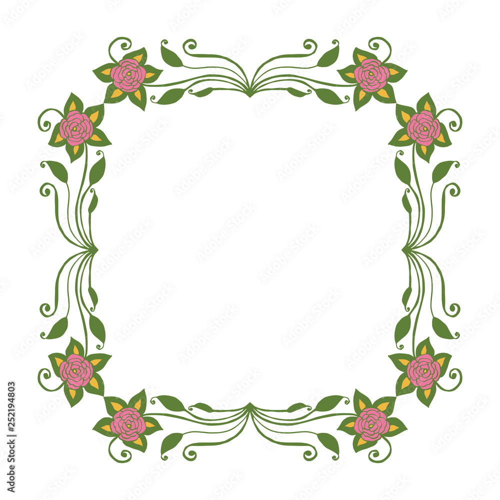 Vector illustration frame flower pink and green hand drawn