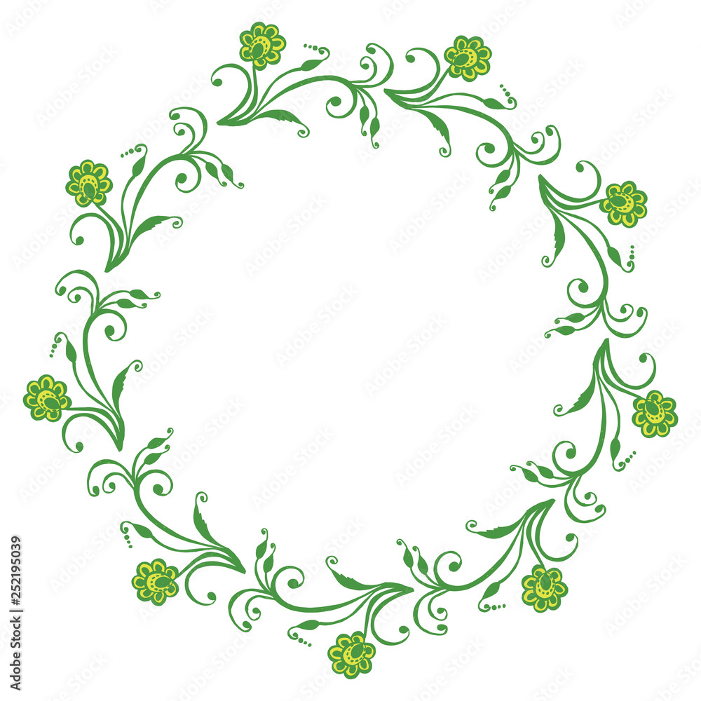 Vector illustration frame flower pink and green hand drawn Vector illustration frame flower pink and green hand drawn