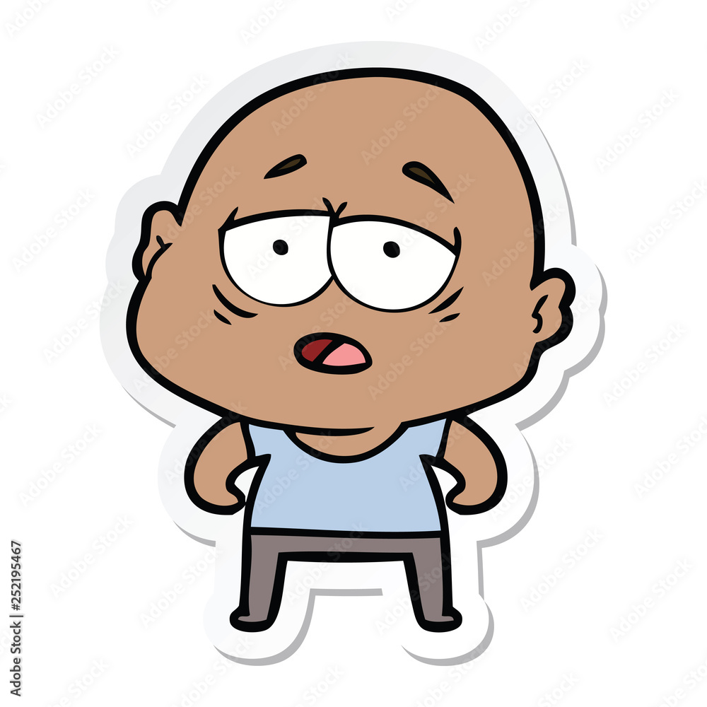 sticker of a cartoon tired bald man sticker of a cartoon tired bald man