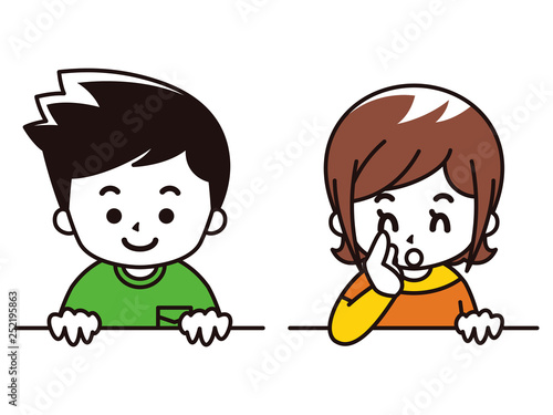 下を覗き込む若い男女