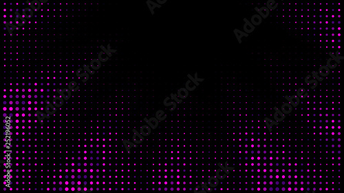 Festive shiny neon background. Halftone gradient pattern vector illustration. Explosion, salute. Pink dotted, purple dark halftone texture. Pop Art style purple pink comics Background. Dots background