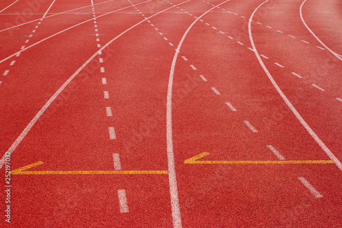 Red running track Synthetic rubber on the athletic stadium